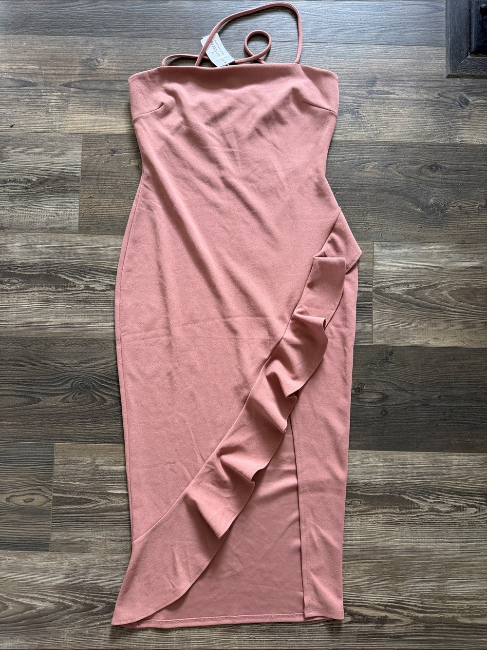 Windsor Dusty Rose Strapless Ruffle Midi Dress